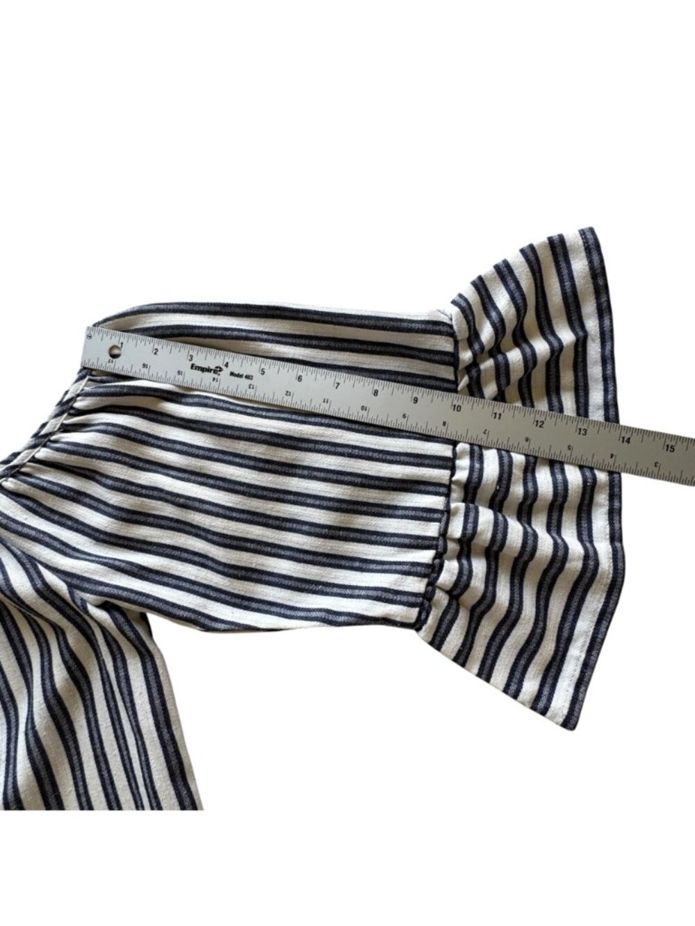 Cold Shoulder Top Women's Size S/P Black White Striped Ruffled Sleeves Cotton - Picture 10 of 12